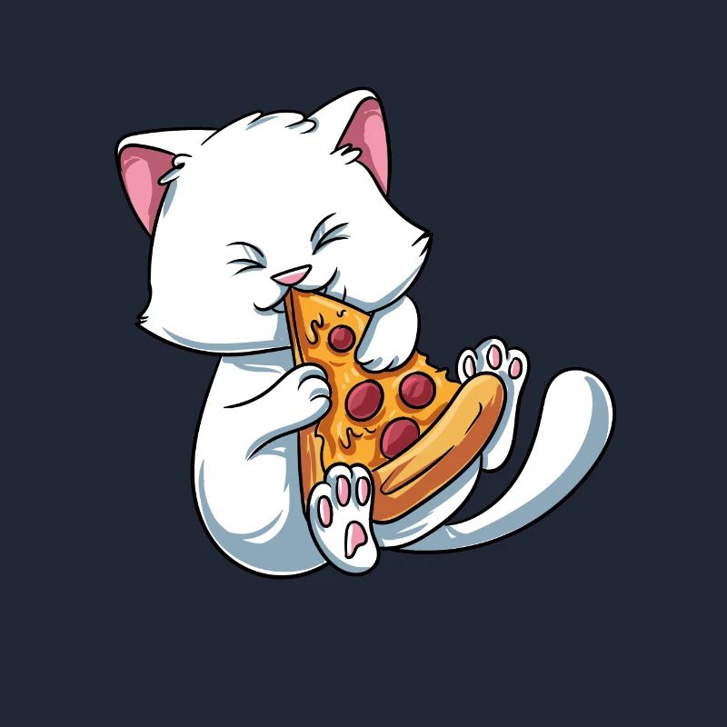 Kitten cat eats pizza