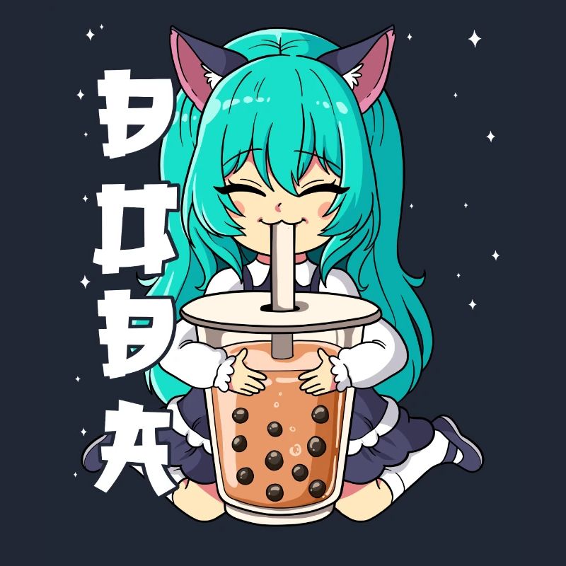 Boba Tea Anime Neko Mädchen Bubble Tea