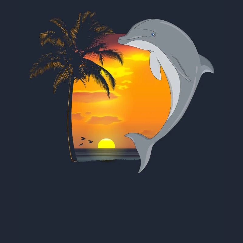 Dolphin Beach Palm Tree Coucher De Soleil