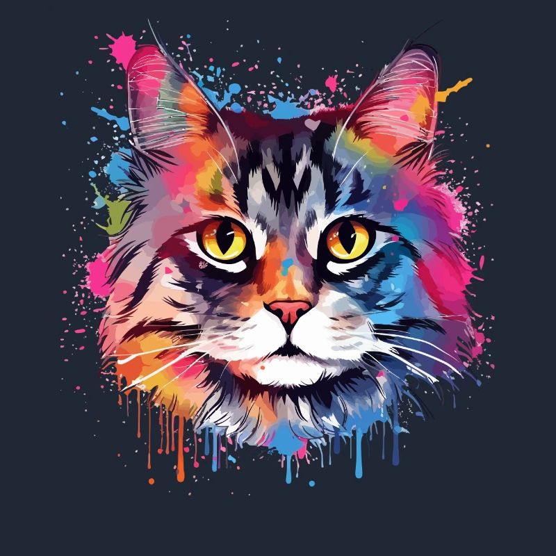 Art coloré éclaboussé Visage de chat américain à queue courte