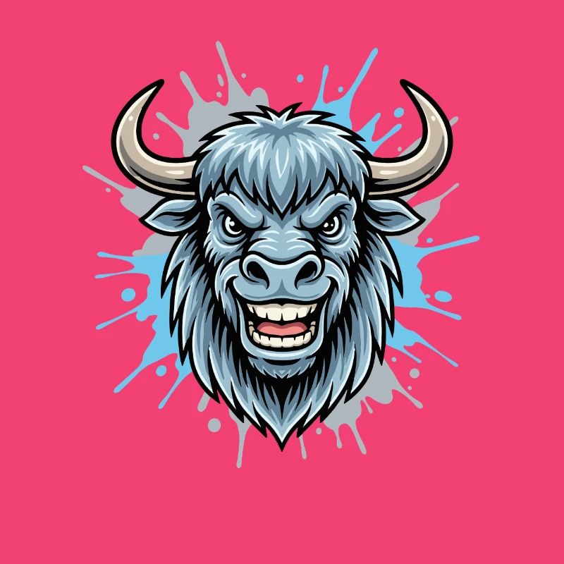 Blauer Bison Kopf Spritzer