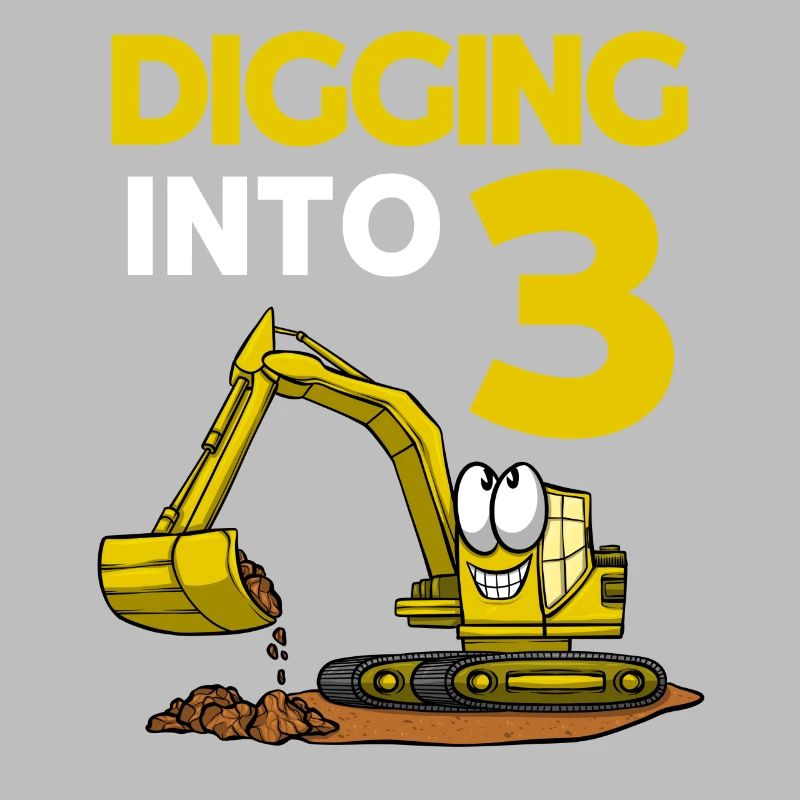 Excavator Driver Digging Into 3 Birthday Excavator