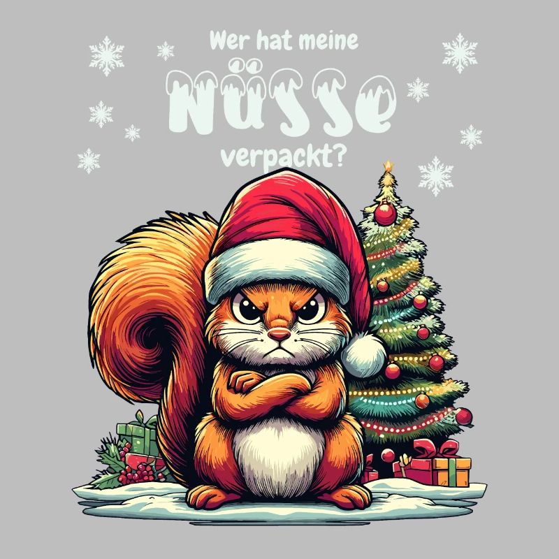 Cute squirrel looking for nuts Christmas tree