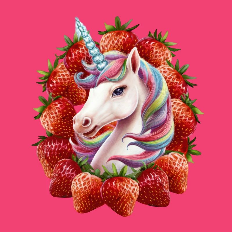Niedliches Einhorn mit Erdbeeren voller Magie