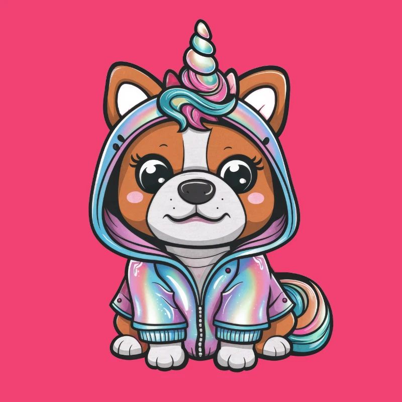 Kawaii Hund mit Einhorn Outfit
