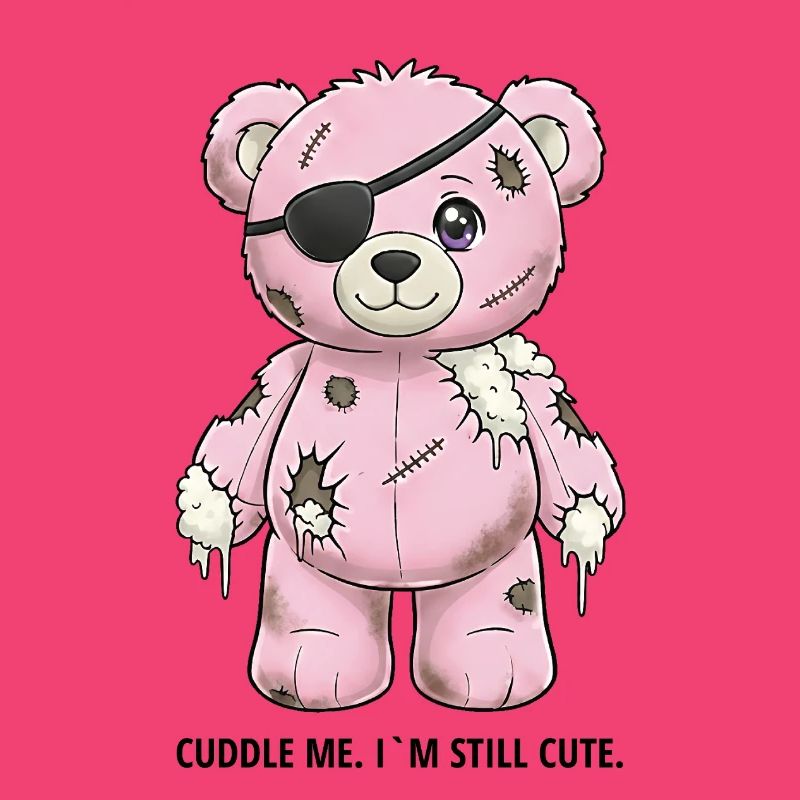Ours en peluche rose patchwork avec cache-œil
