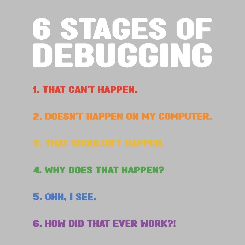 6 Stages Of Debugging Coder Programmer Software De