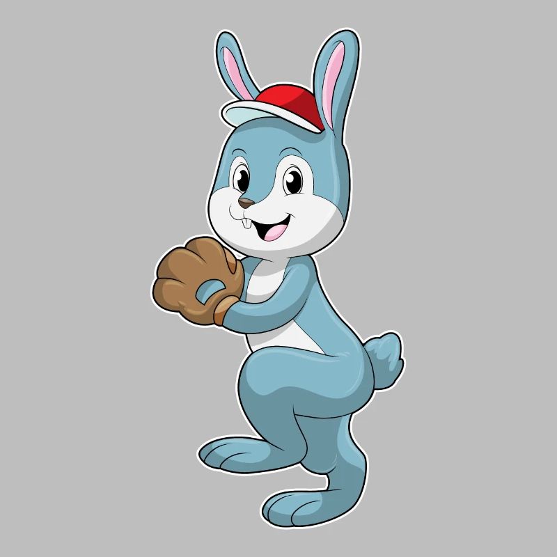 Rabbit playing baseball with a baseball glove