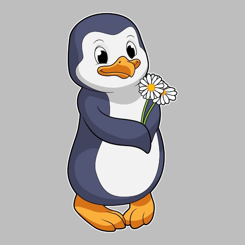 Pinguin mit Gänseblümchen