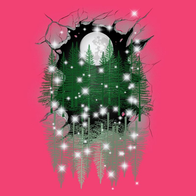 mystical nature moon forest spruce trees reflection