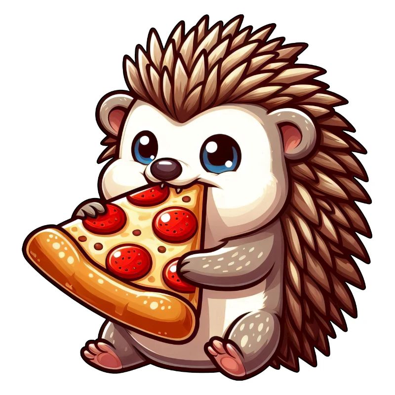 Drôle de hérisson mangeant une pizza aux olives et au fromage