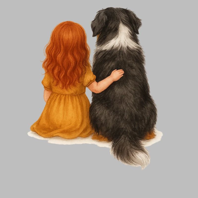 Rothaariges Mädchen mit Berner Sennen Hund