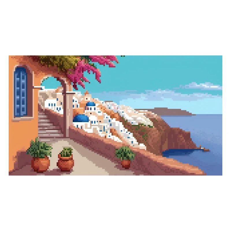 Oia, Santorin, Grèce - Pixel Art