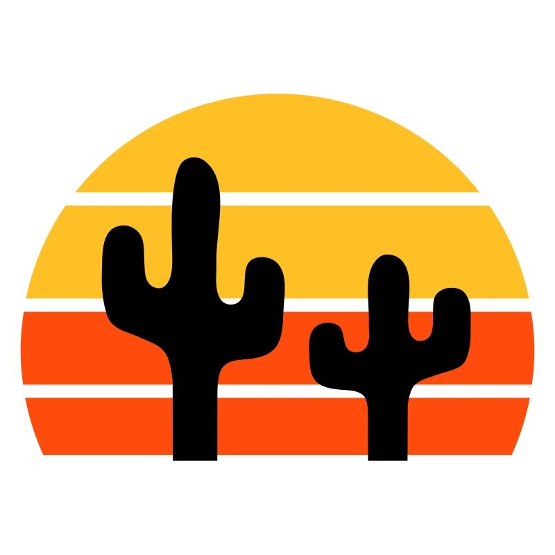 Two cacti in front of a half-sun
