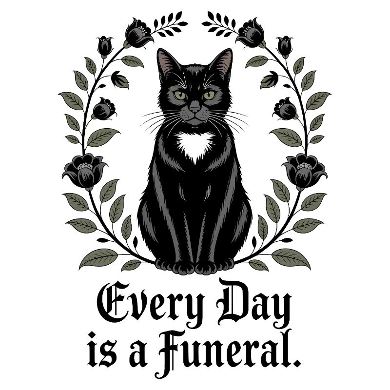 Chat noir élégant avec des fleurs