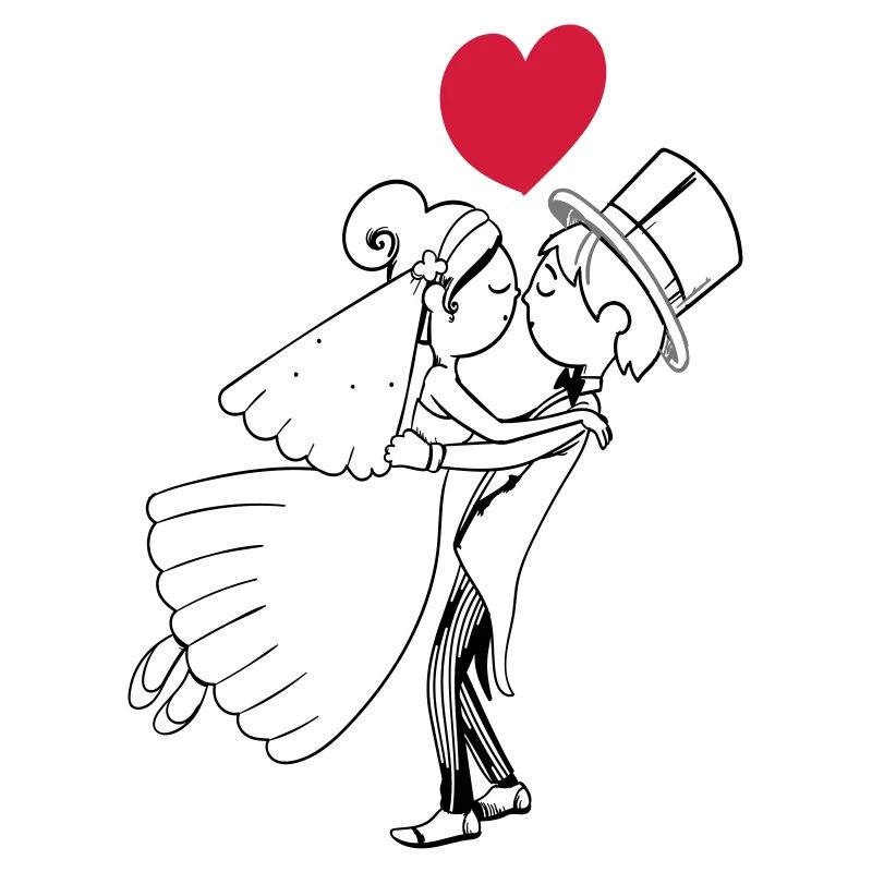 Comic Brautpaar Herz Braut Bräutigam Hochzeit Ehe