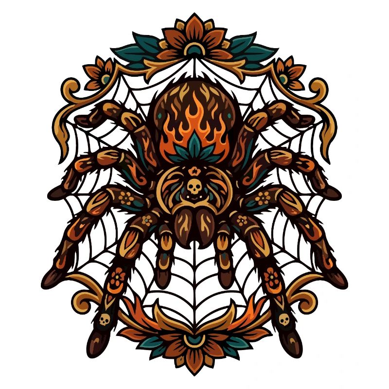 Tarantula Fire Flames Spider Web Pattern Motif