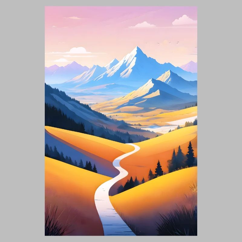 Panoramic view: Mountain path into the evening