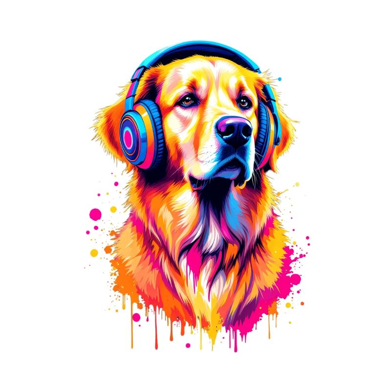 Golden Retriever mit Kopfhörer
