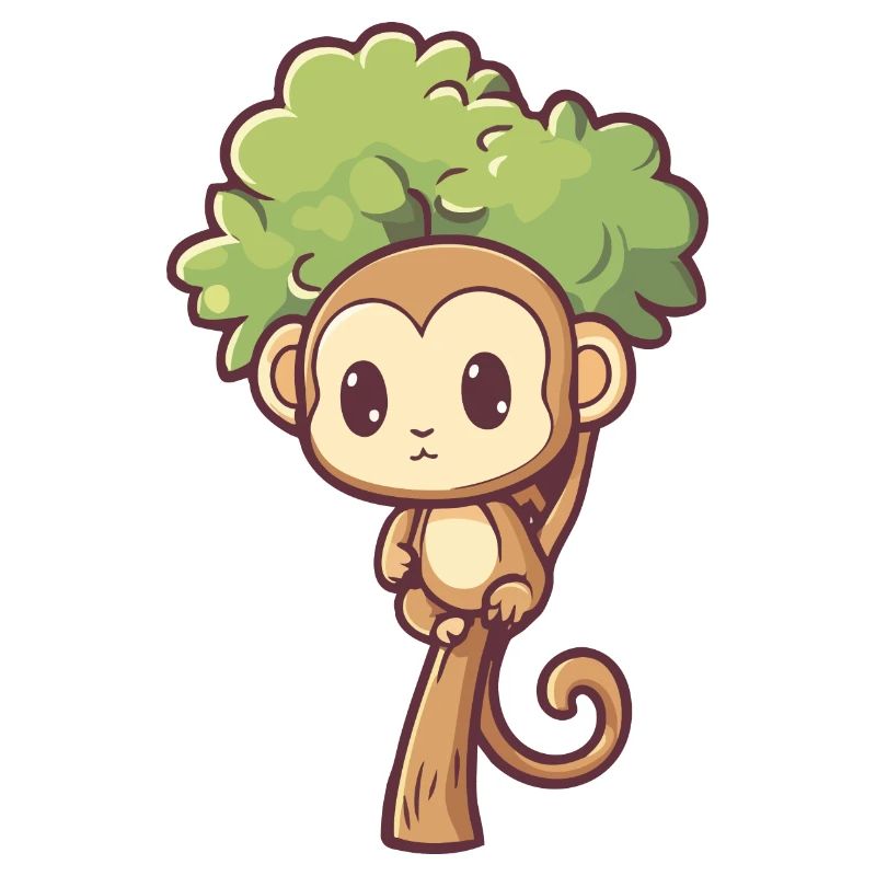 Affe sitzt auf Baum - Kawaii Äffchen
