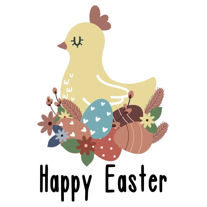 Happy Easter | Hen in the nest with Easter eggs | Boho