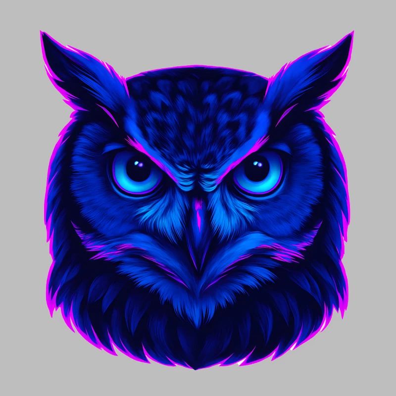 Neonblaue Eule mit intensivem Blick