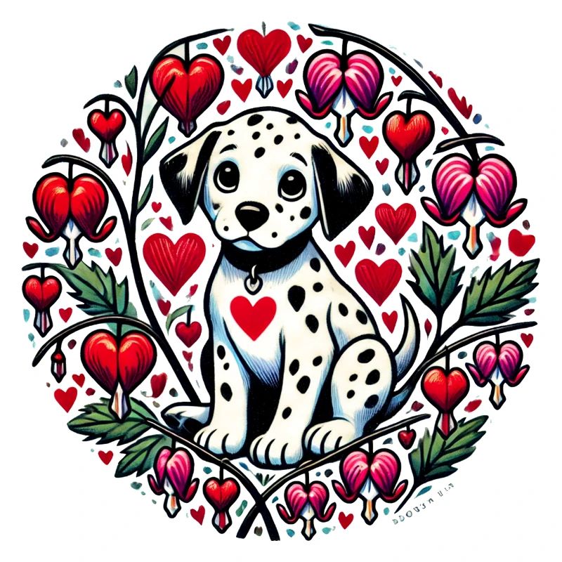 Valentine Dalmatian with Bleeding Hearts