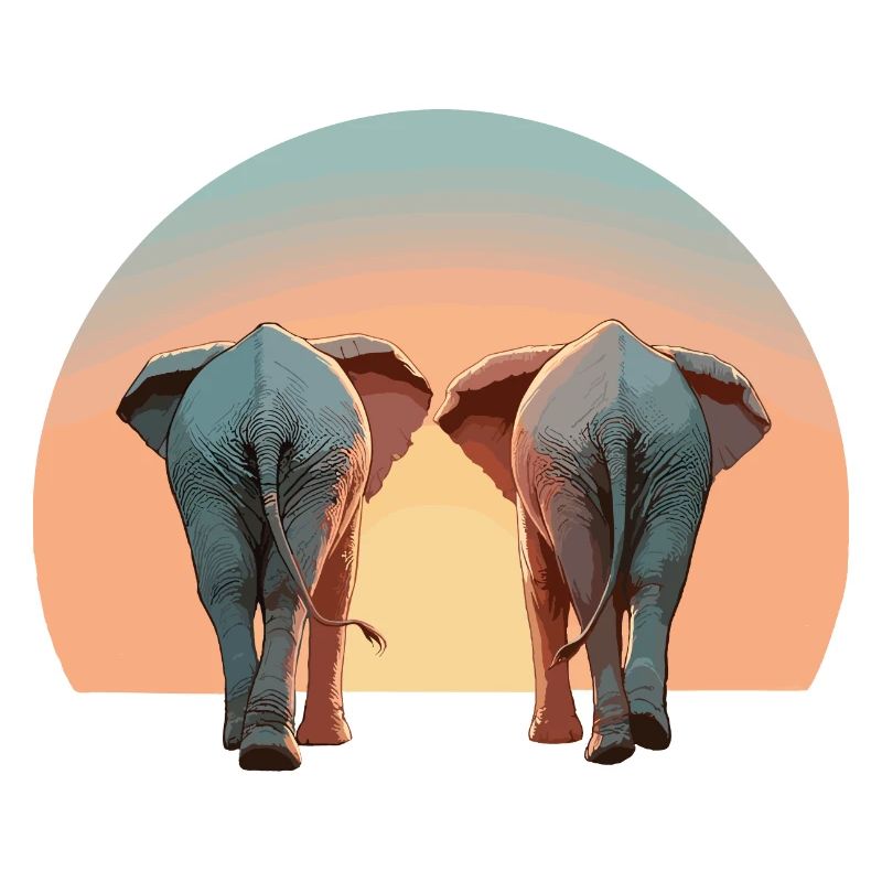 Elephants Two Pachyderms Sunrise Africa