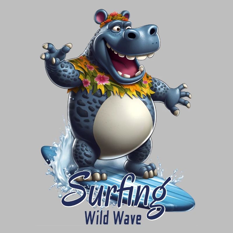 Cooles Nilpferd mit einem Surfbrett - Surfer