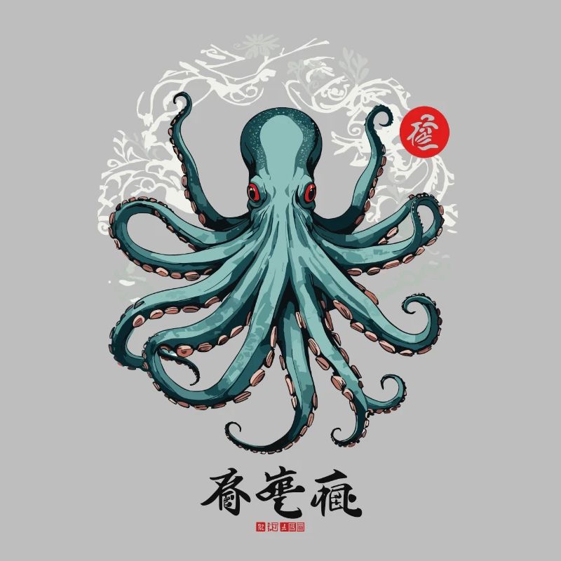 Conception d’affiche japonaise Octopus Ukiyo-E Kanji