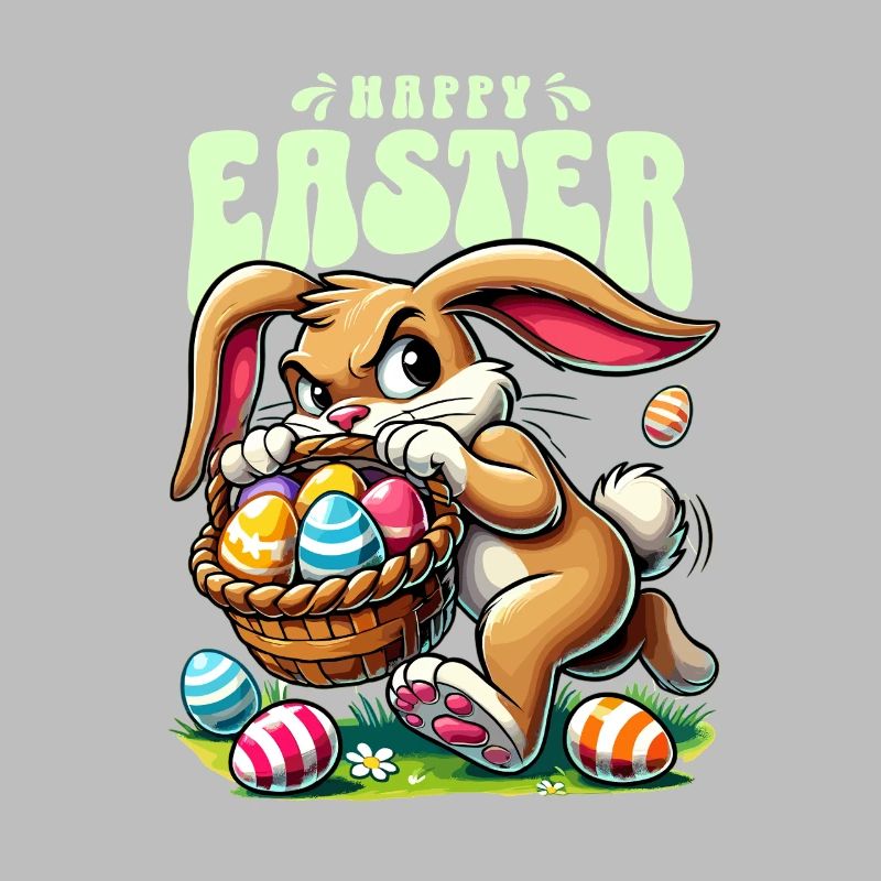 Happy Easter: Playful bunny with Easter eggs