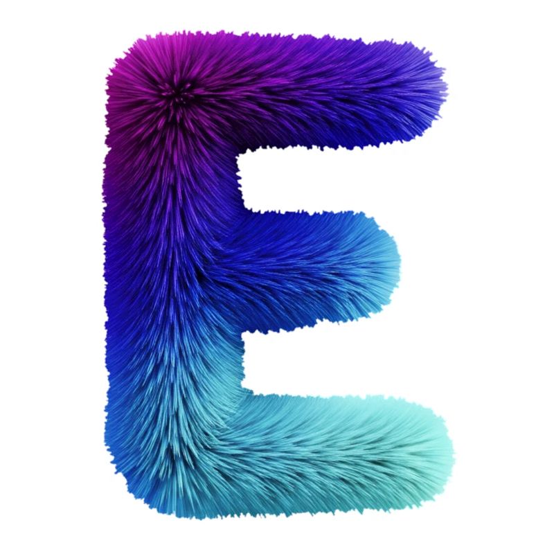 Buchstabe E Fell-Effekt | Farbverlauf Purpur Blau 