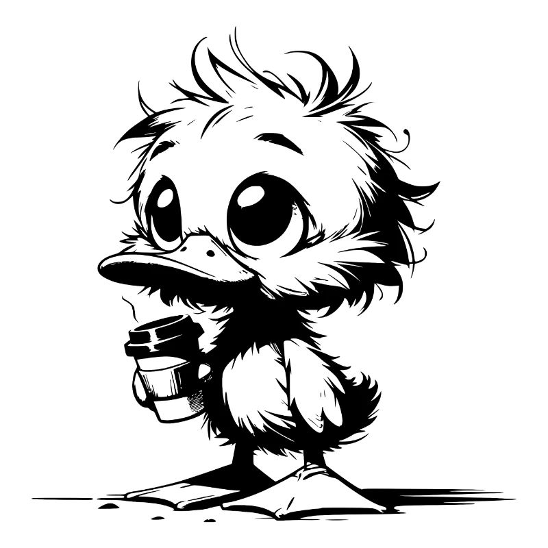 Cute duck with coffee mug