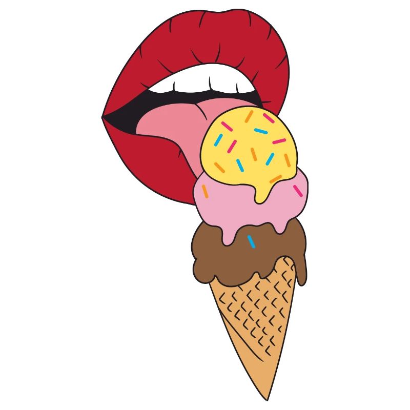 Rote Lippen die Eis schlecken Eiscreme