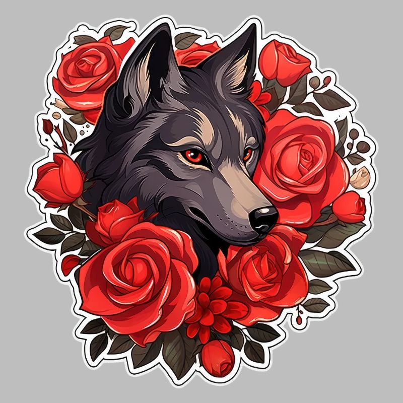 Gothic Wolf and Roses Illustration