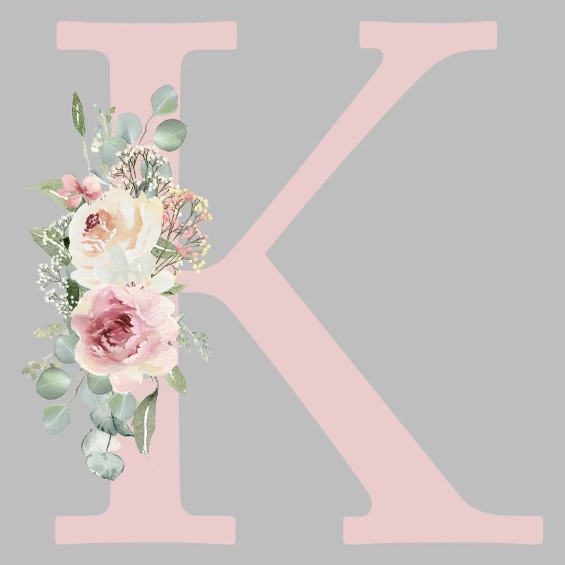 K| Monogramme | Eucalyptus Pastel Fleur Bleu