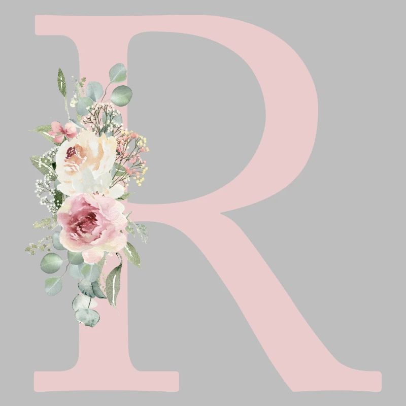 R| Monogramme | Eucalyptus Pastel Fleur Bleu