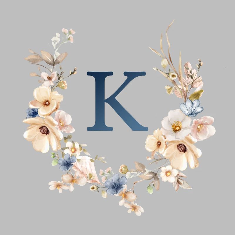 K Monogram, Floral, Boho