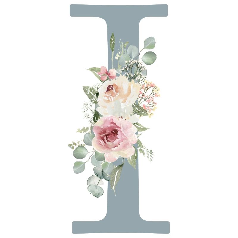 I| Monogramme | Eucalyptus Pastel Fleur Bleu