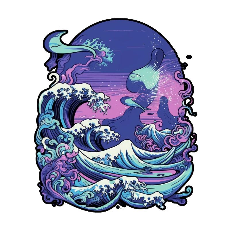 Tsunami wave japanese art, low colour palette