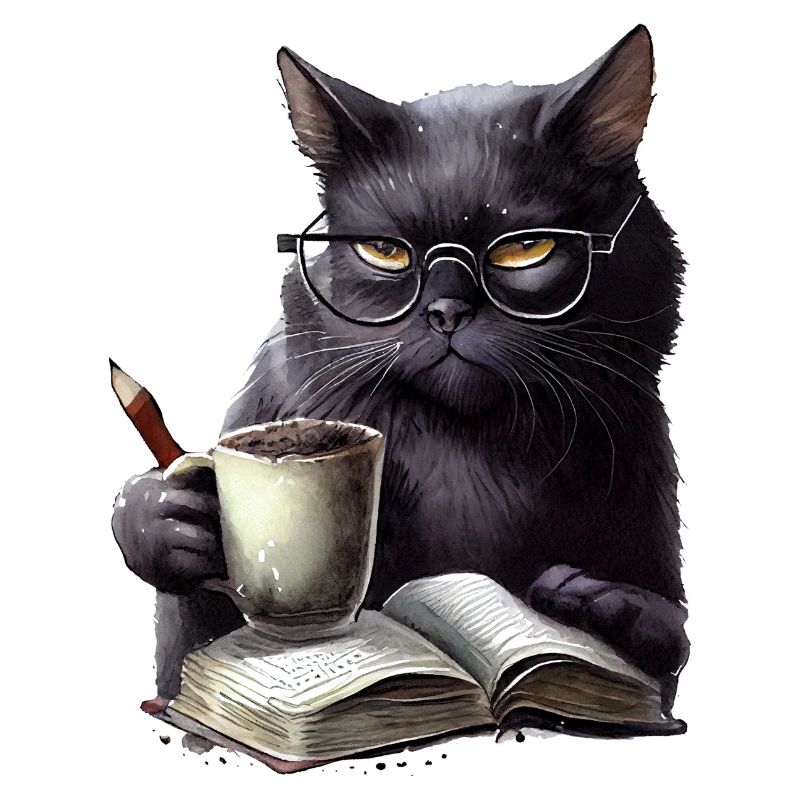 Black cat reading book