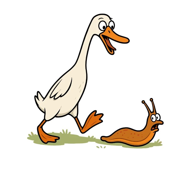 Cute runner duck chasing snail in the garden runner duck