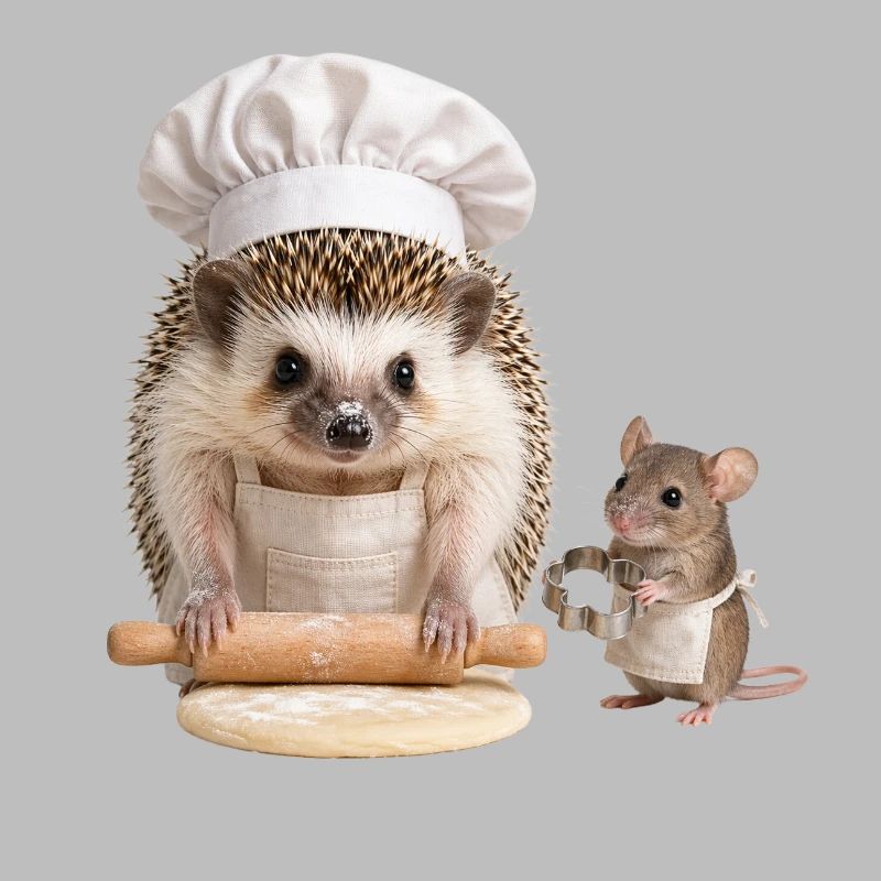 Hedgehog baker with mouse helper