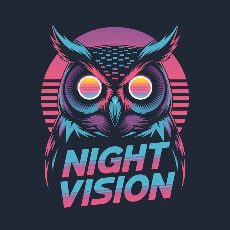 Night Vision Owl Retro Synthwave Night