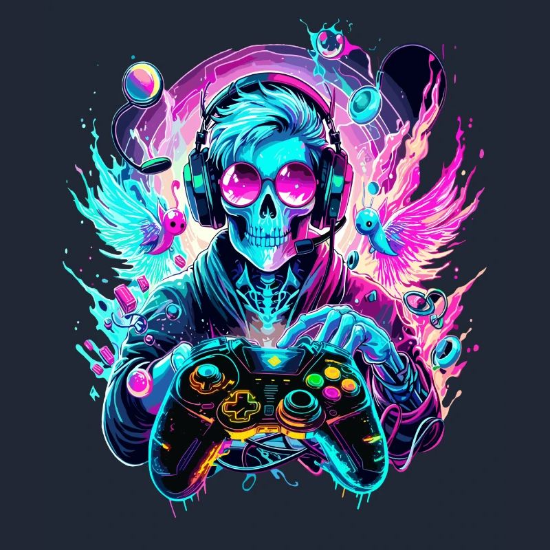 Synthwave Skull Gaming Controller Art