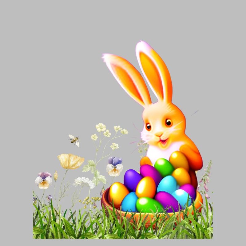 Easter bunny with colorful eggs
