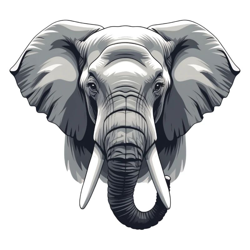Elephant Head Grayscale Vector