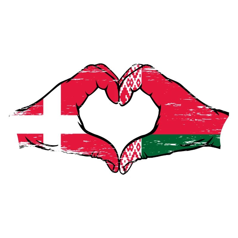 Danemark Biélorussie drapeau mains forme de coeur utilisé