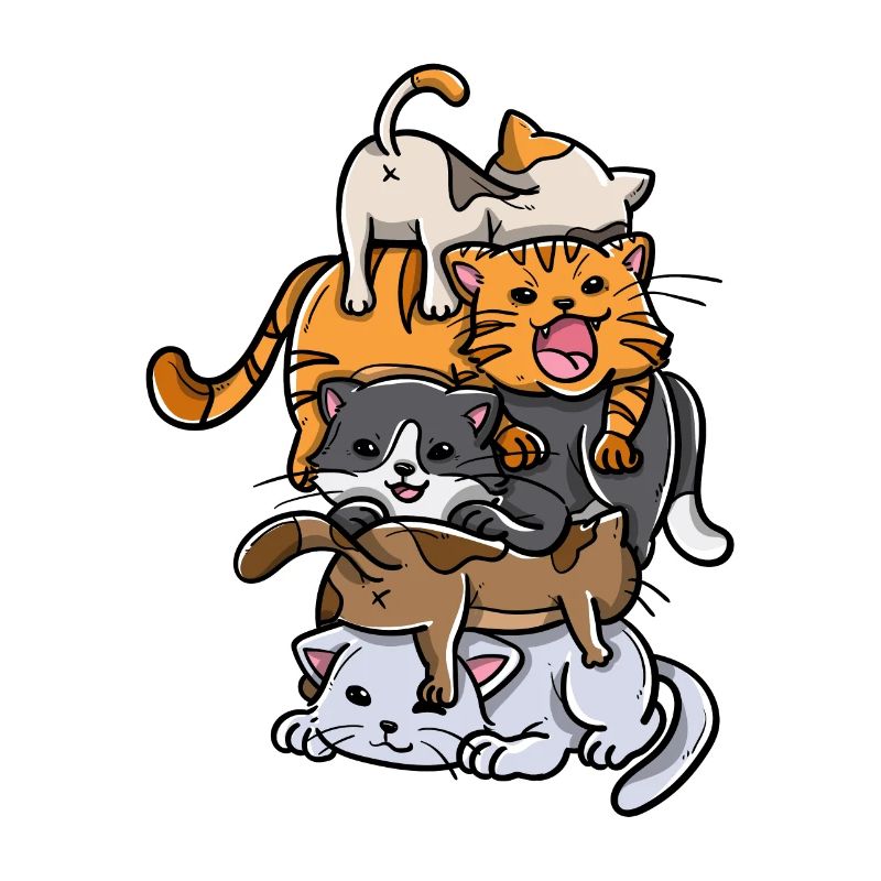 Sleeping Cats Stack Anime Kawaii Kittens