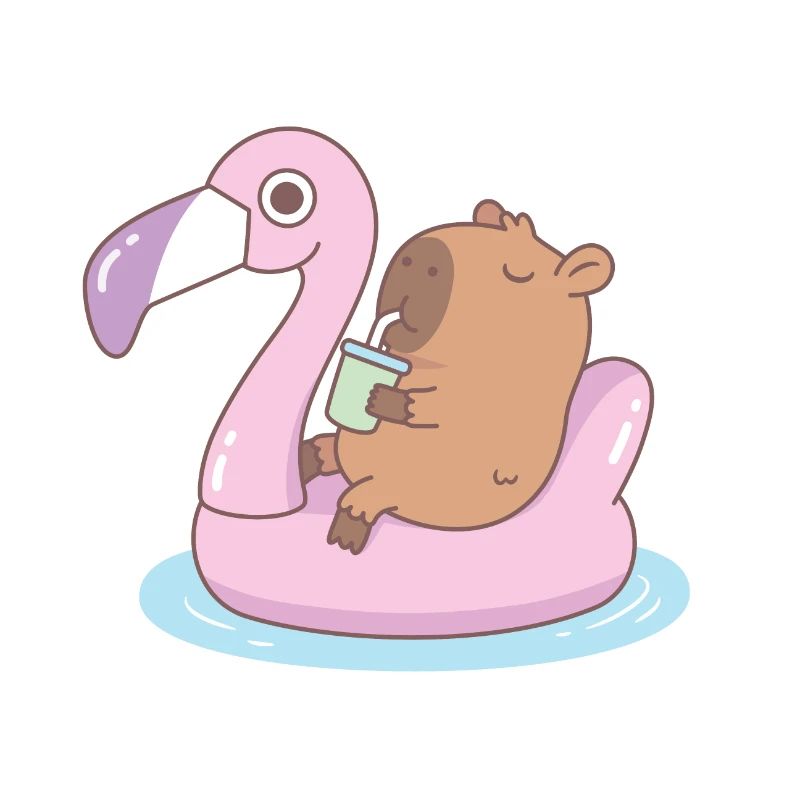 Cute Capybara Relaxing On Flamingo Pool Float